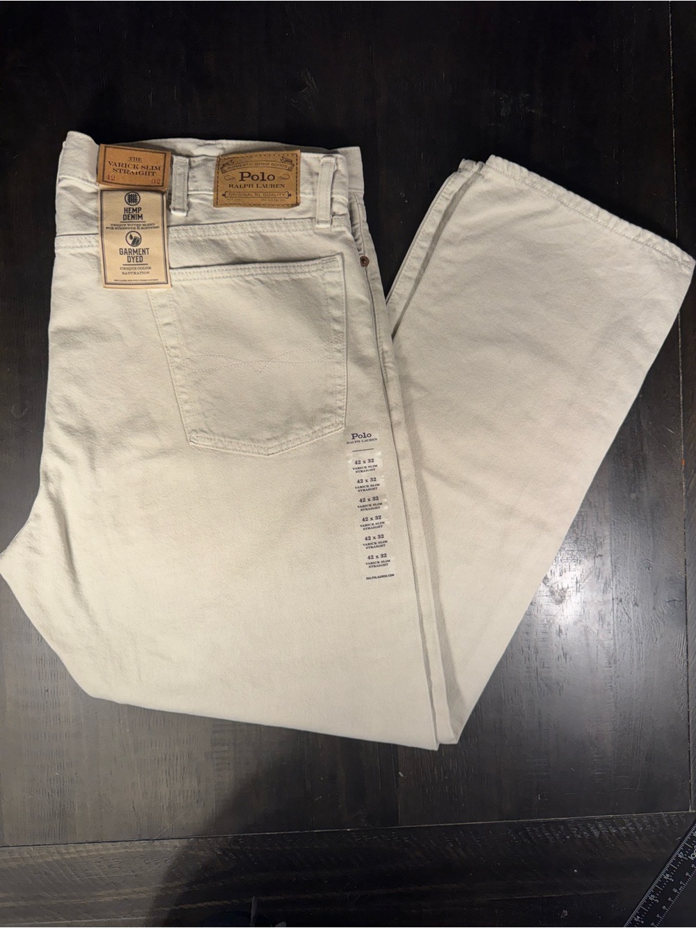 NWT Polo Ralph Lauren Varick Slim Straight Hemp Denim Jeans 42x32 Cream